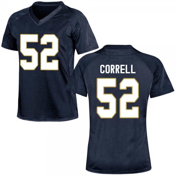 Zeke Correll Notre Dame Fighting Irish NCAA Women's #52 Navy Blue Replica College Stitched Football Jersey TCV3055MQ